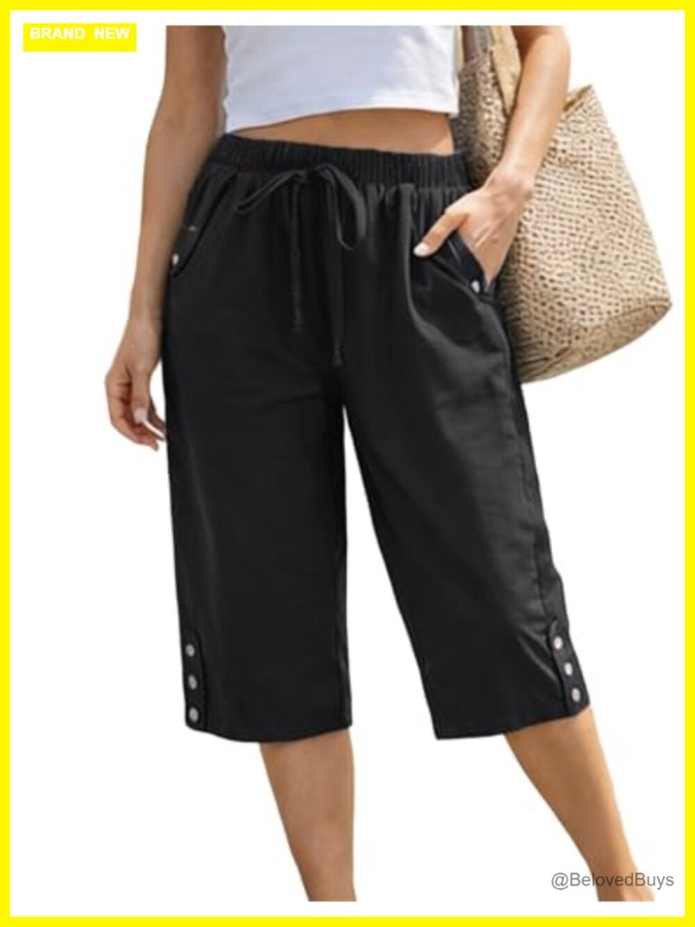 Women's Lightweight Wide Leg Drawstring Elastic Waist Lounge Cropped Capri